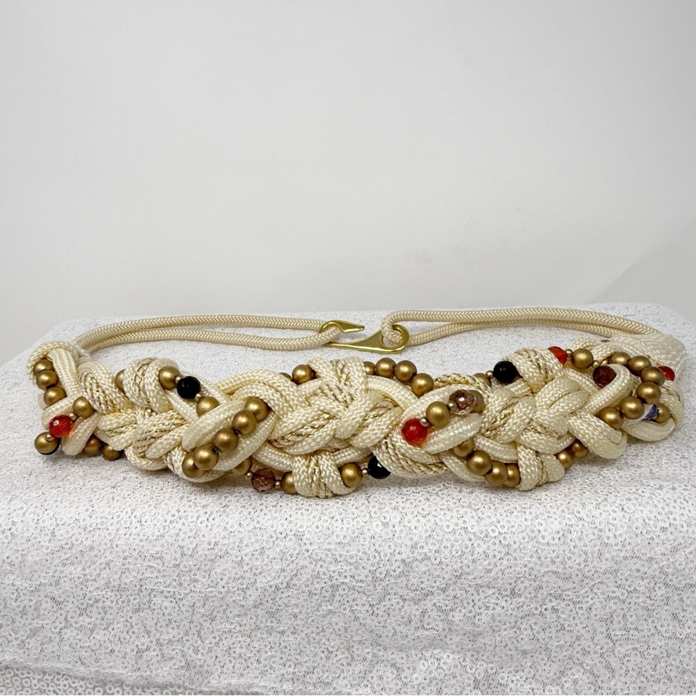 Vintage  Braided Rope Belt with gold Beads